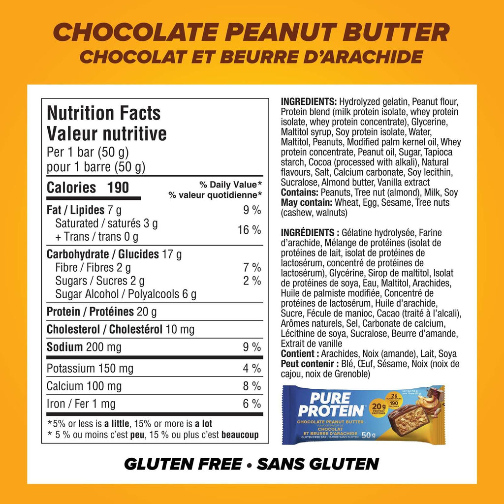 Pure Protein Bars, Chocolate Peanut Butter, Gluten Free Snack Bars