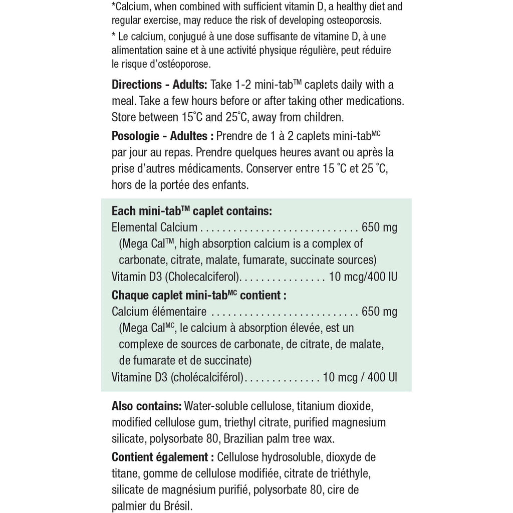 Mega Cal Calcium + Vitamin D3 400 IU Caplets, 650 mg