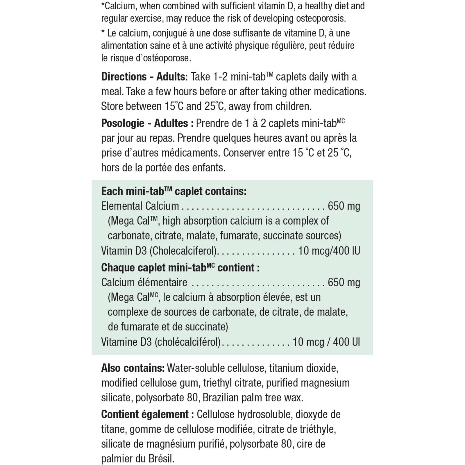 Mega Cal Calcium + Vitamin D3 400 IU Caplets, 650 mg