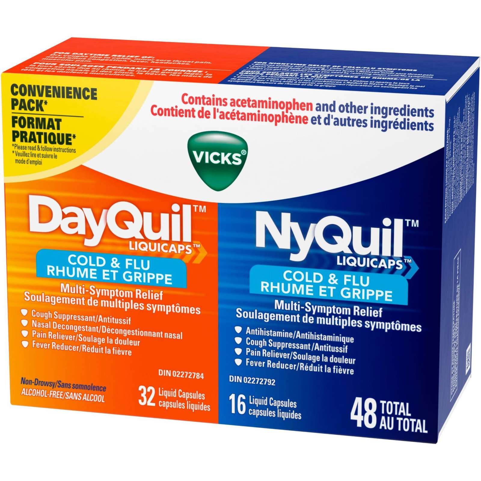 DayQuil Cold & Flu Multi-Symptom Relief Liquid Capsules + Vicks NyQuil Cold & Flu Multi-Symptom Relief Liquid Capsules, Total 48 Count