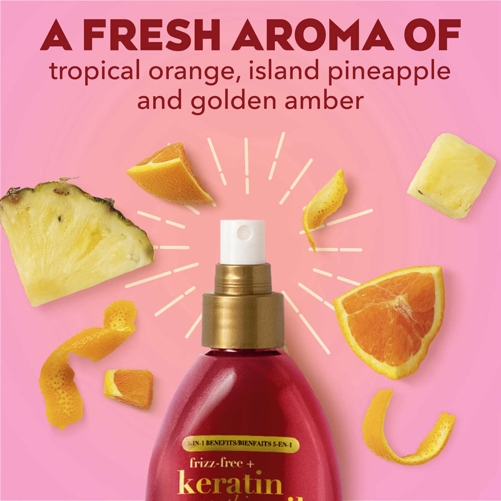 Frizz-Free + Keratin Smoothing Oil Miracle Gloss Spray, 5 in 1, De-frizz Hair, Shiny Hair, Keratin, Argan Oil