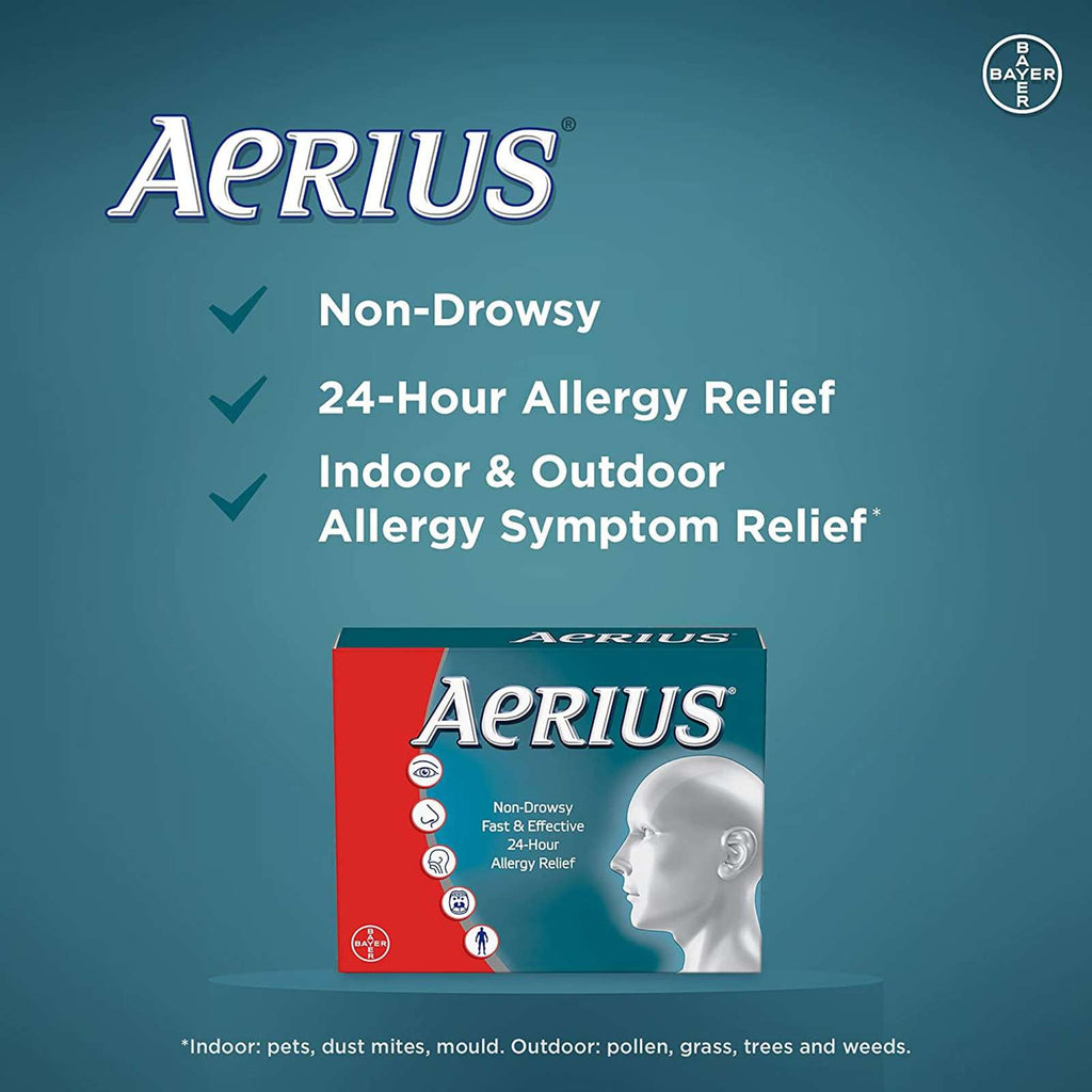 Aerius Allergy Medicine, Fast Relief, 24-Hour, Non-Drowsy, 15 Symptoms, 10 Tablets