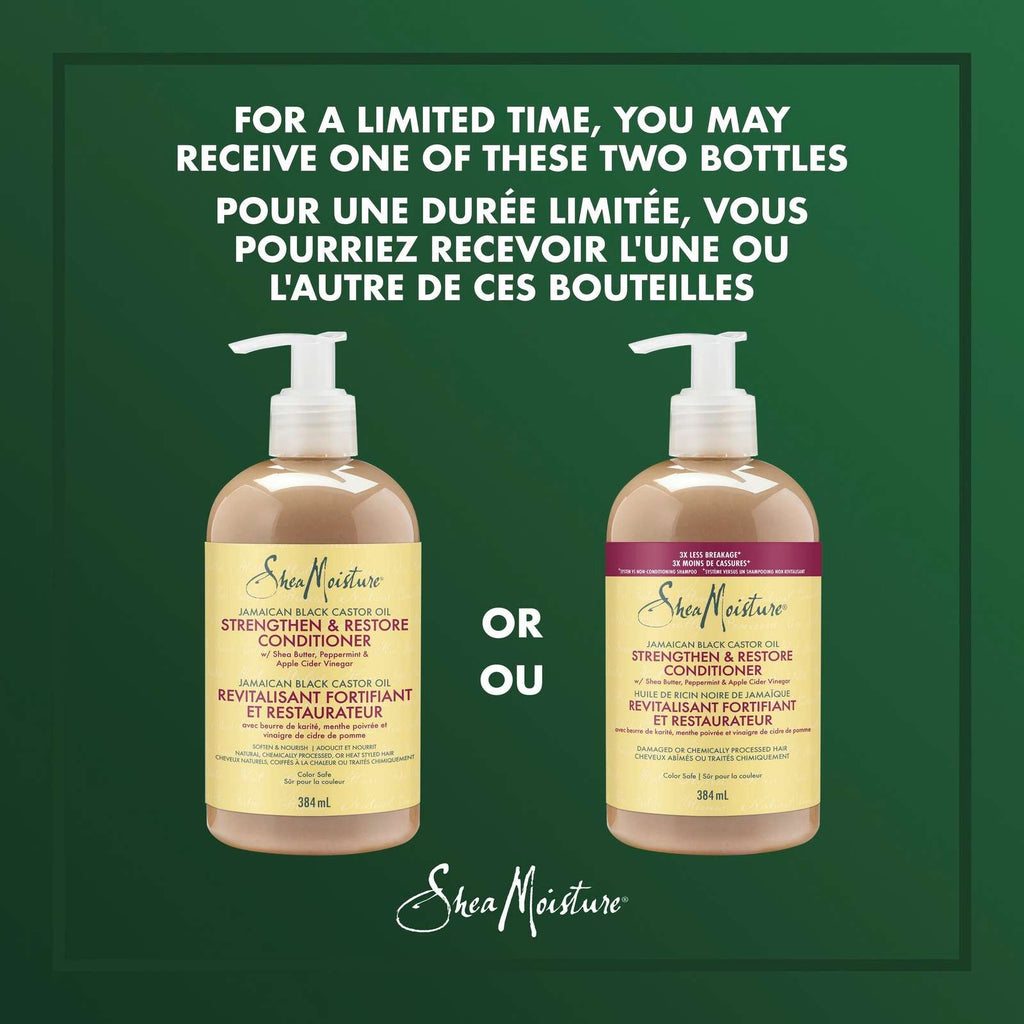 SheaMoisture Jamaican Black Castor Oil Strengthen & Restore conditioner For Damaged Hair with Shea Butter, Peppermint and Apple Cider Vinegar 384 ml