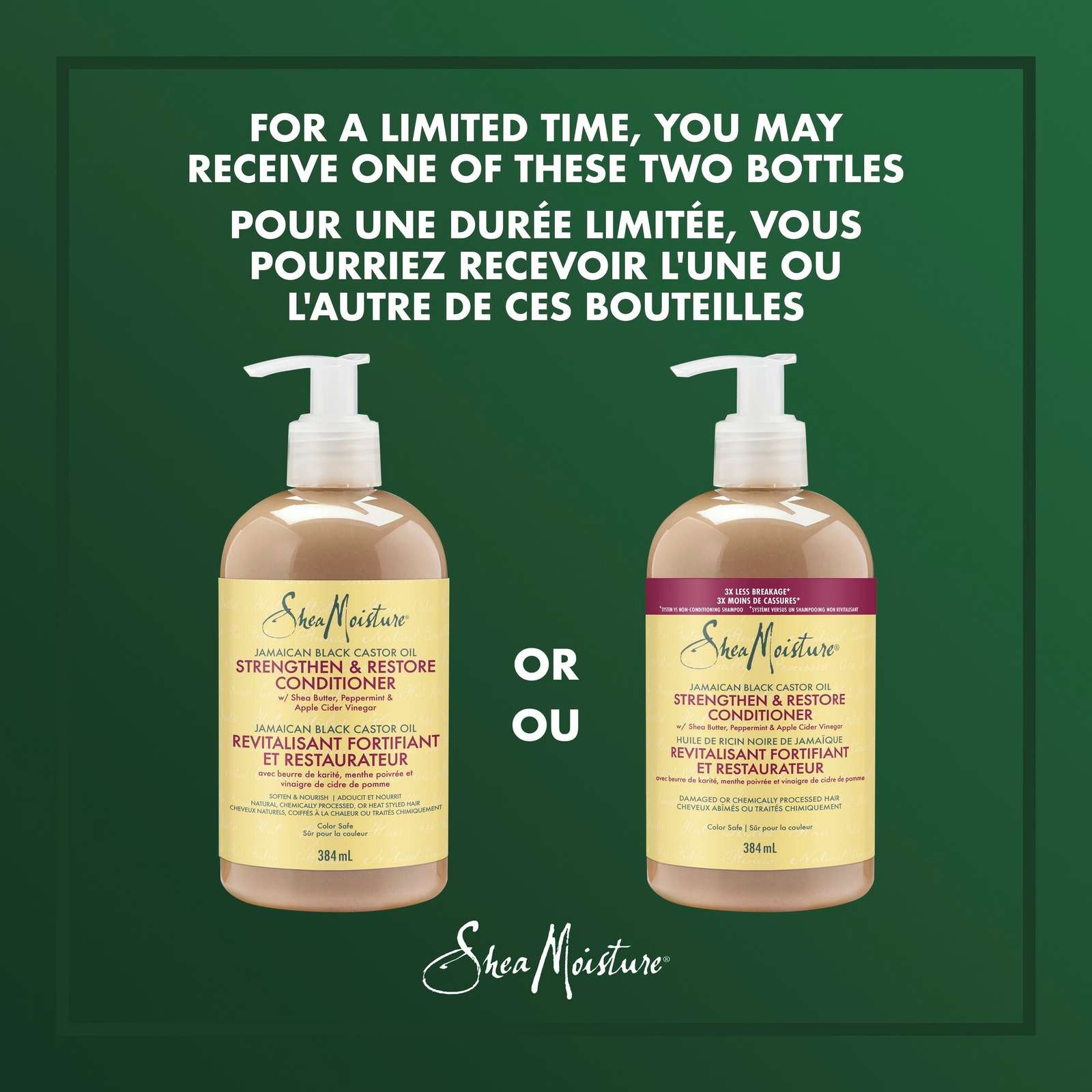 SheaMoisture Jamaican Black Castor Oil Strengthen & Restore conditioner For Damaged Hair with Shea Butter, Peppermint and Apple Cider Vinegar 384 ml