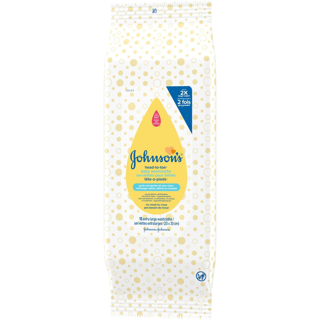 Johnson's Baby Cleansing Wipes, Sensitive Head-to-Toe Cloths, 15 cloths