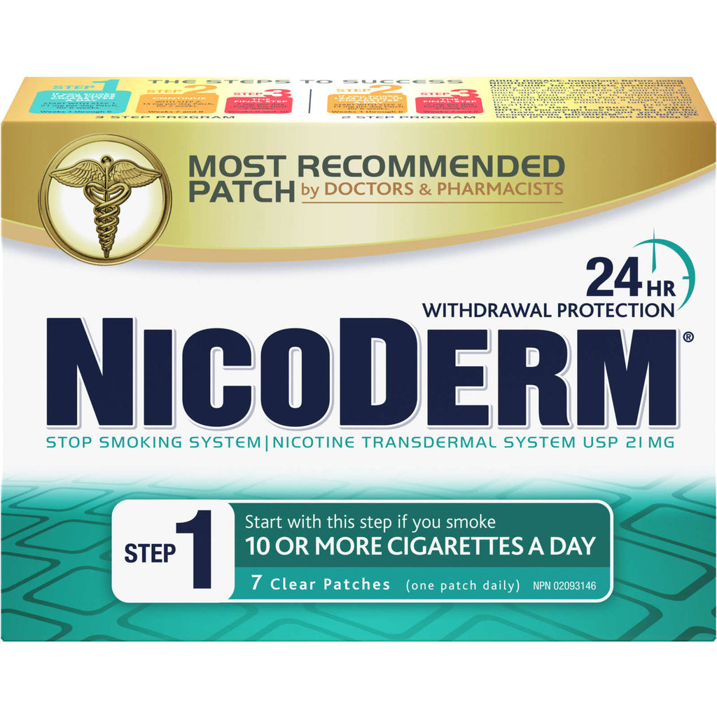 NICODERM® Stop Smoking System, STEP 1, 7 clear patches (one patch daily) 21 mg/day