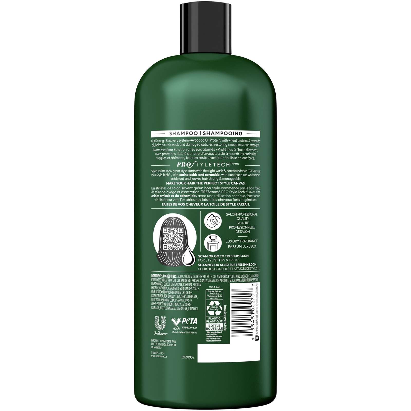 Shampooing Damage Recovery pour cheveux abîmés TRESemmé Botanique + Protéines à l'Huile d'Avocat avec Technologie Pro Style™