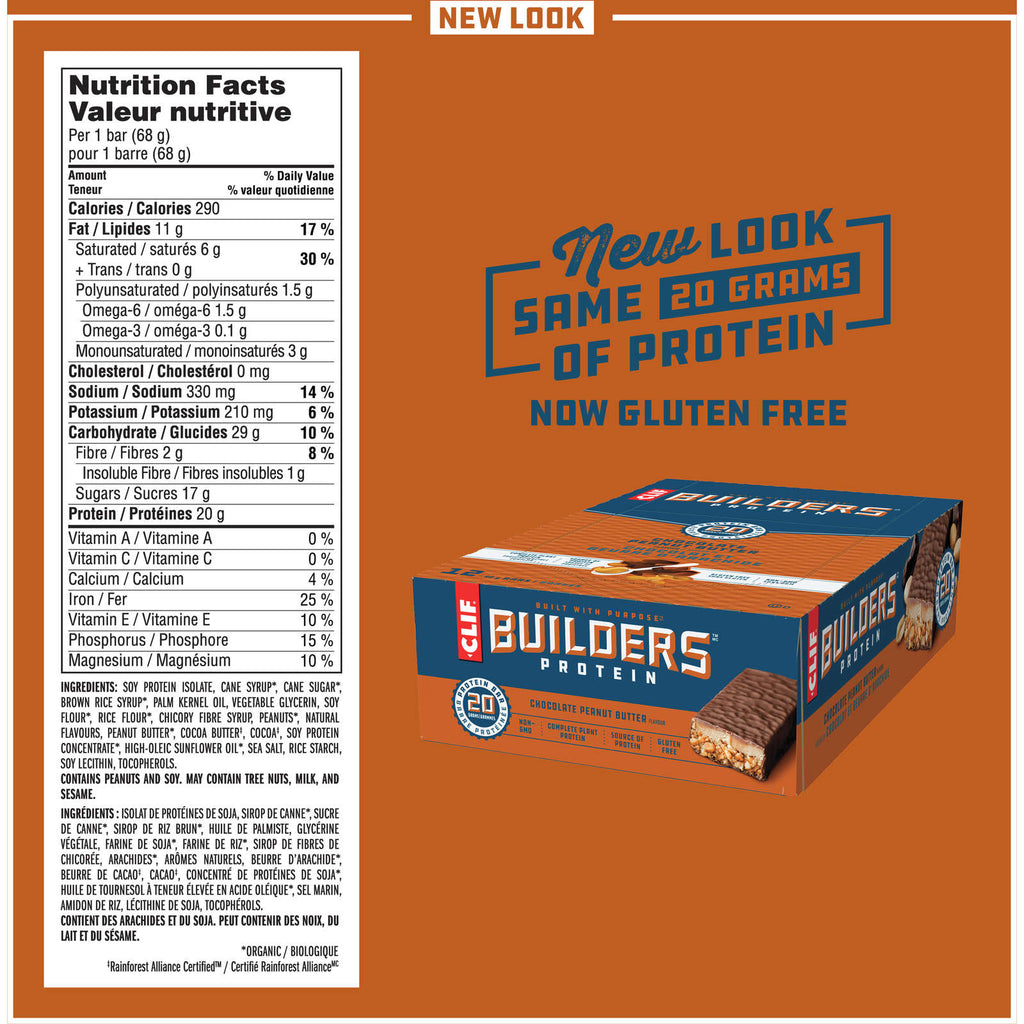 CLIF BUILDERS™  - Protein Bars - Chocolate Peanut Butter Flavour - (68 Gram Non-GMO Bars, 12 Count)
