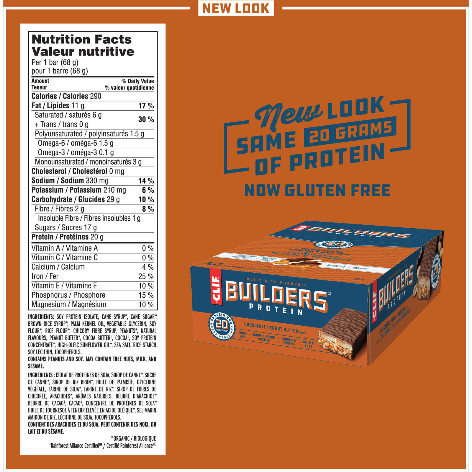 CLIF BUILDERS™  - Protein Bars - Chocolate Peanut Butter Flavour - (68 Gram Non-GMO Bars, 12 Count)