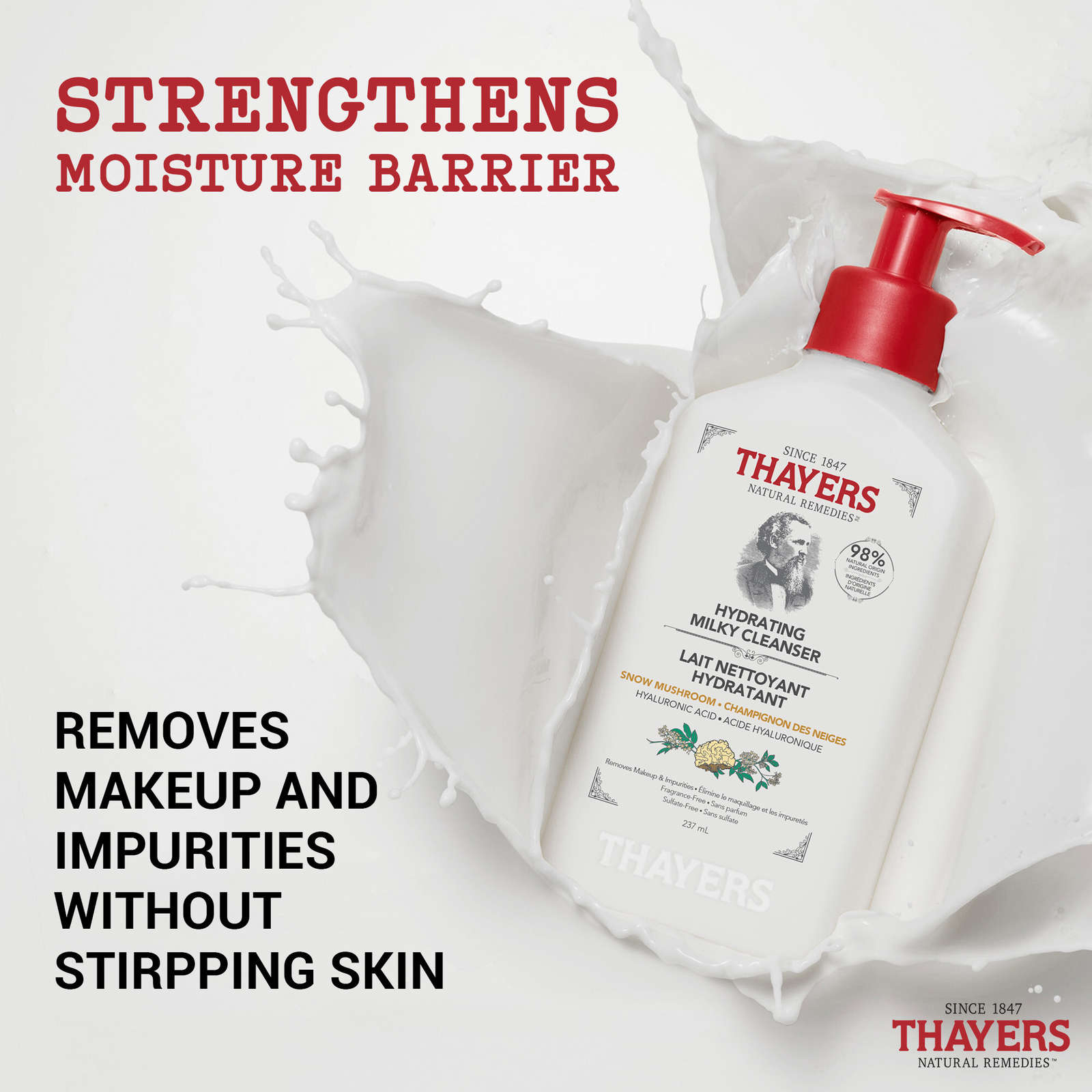 Hydrating Milky Cleanser with Hyaluronic Acid and Snow Mushroom, Natural Facial Cleanser, For All Skin Types