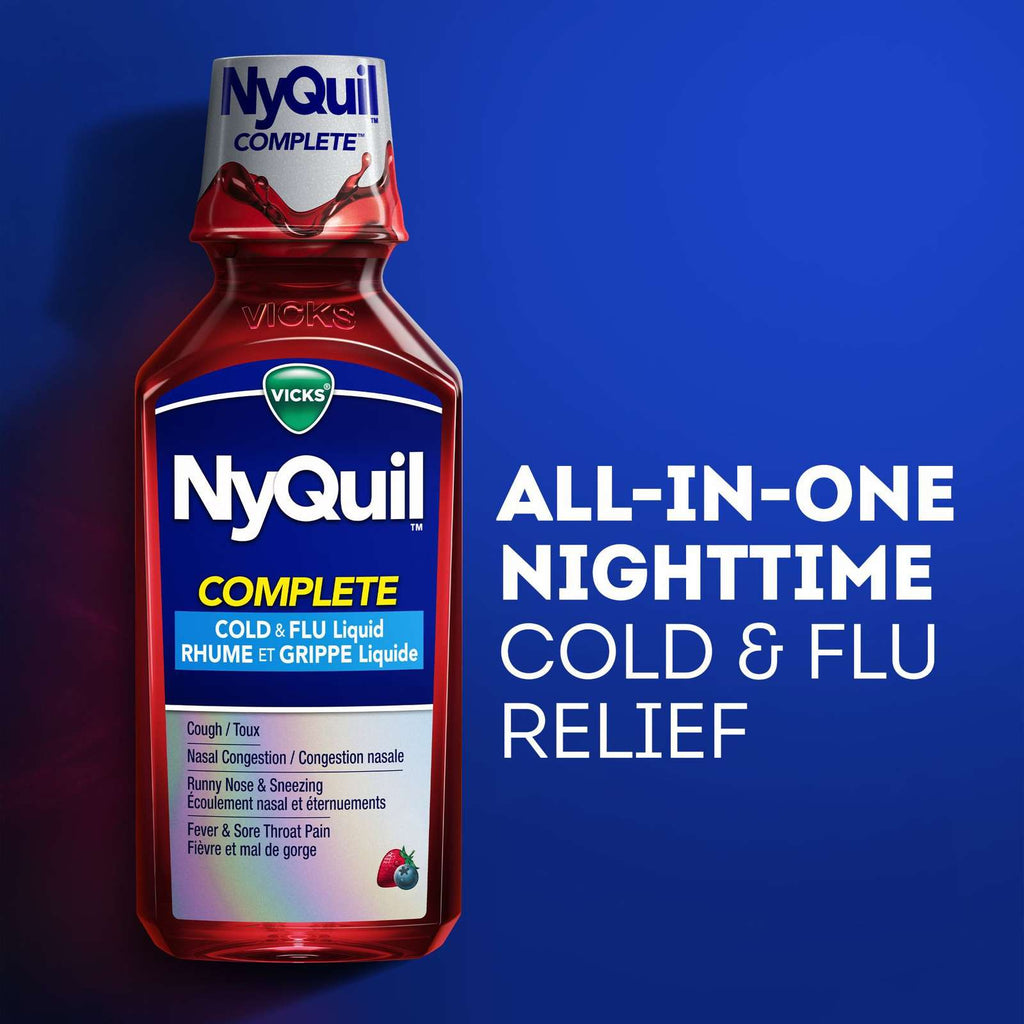 NyQuil COMPLETE Cold, Flu, and Congestion Medicine, 236 mL, Berry Flavour
