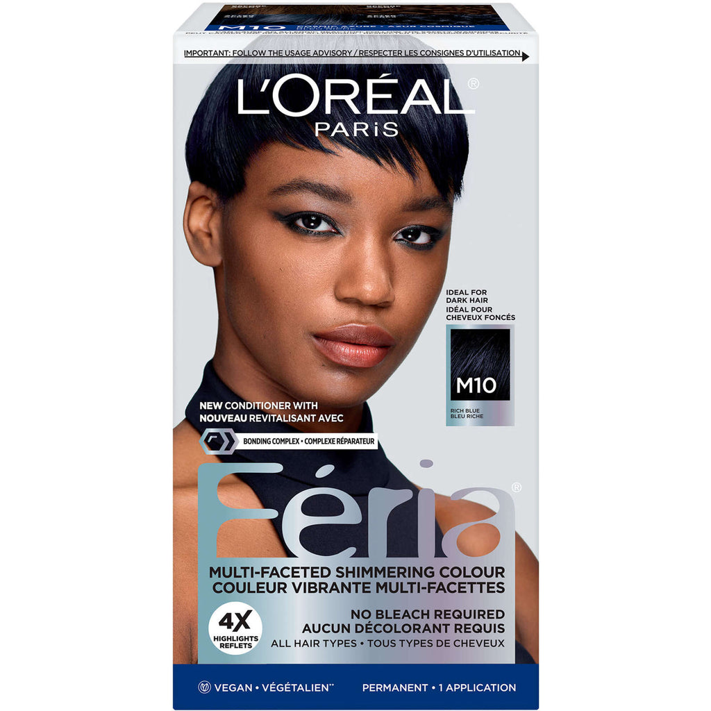 L'Oreal Paris Feria Midnight Bold, M10 Cosmic Azure Rich Blue Hair Dye, Permanent Hair Color for Women, Formulated for Dark Hair, For All Hair Types & Textures, 1 EA
