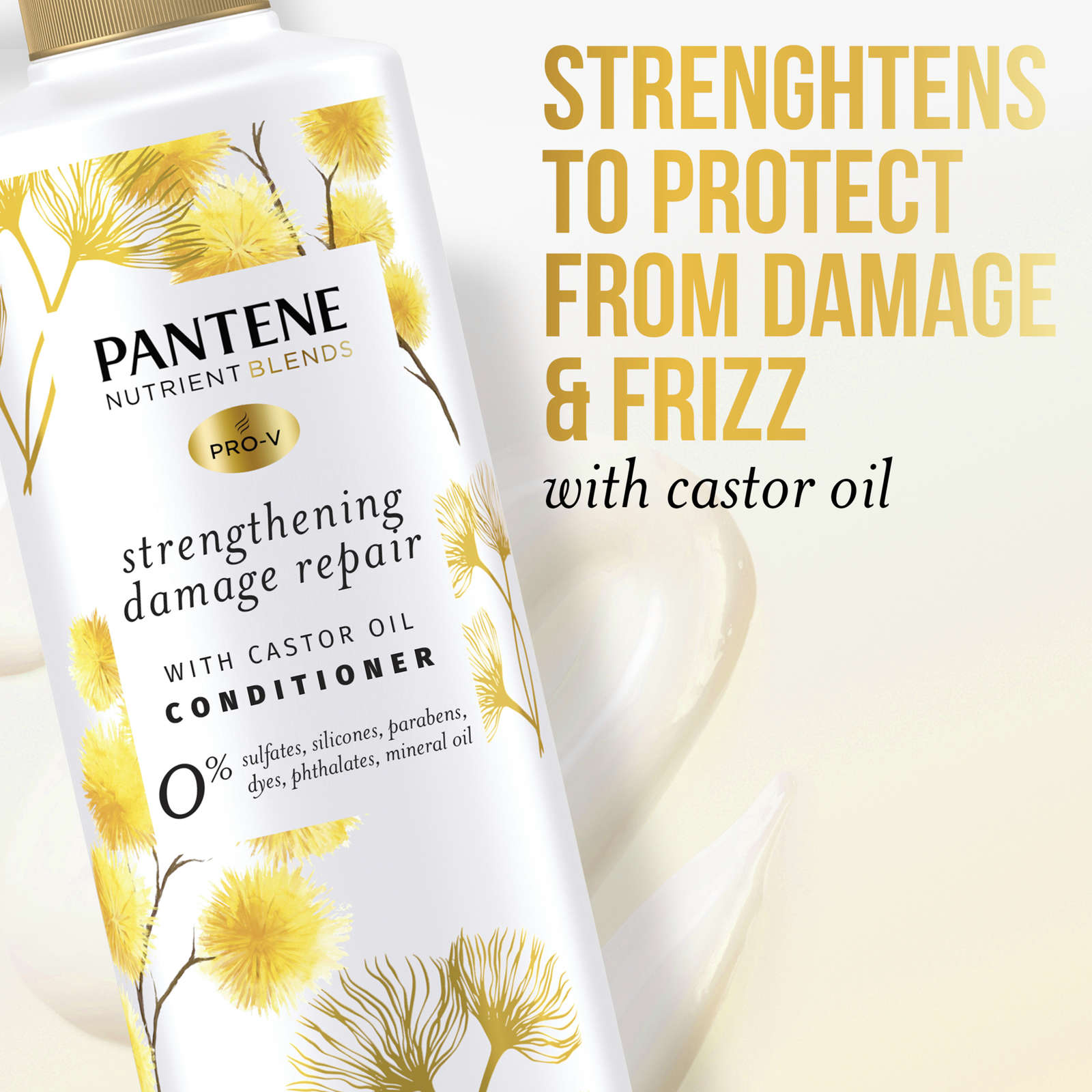 Sulfate Free Conditioner, Hair Strengthening Anti Frizz Damage Repair with Castor Oil, Safe for Color Treated Hair, Nutrient Blends