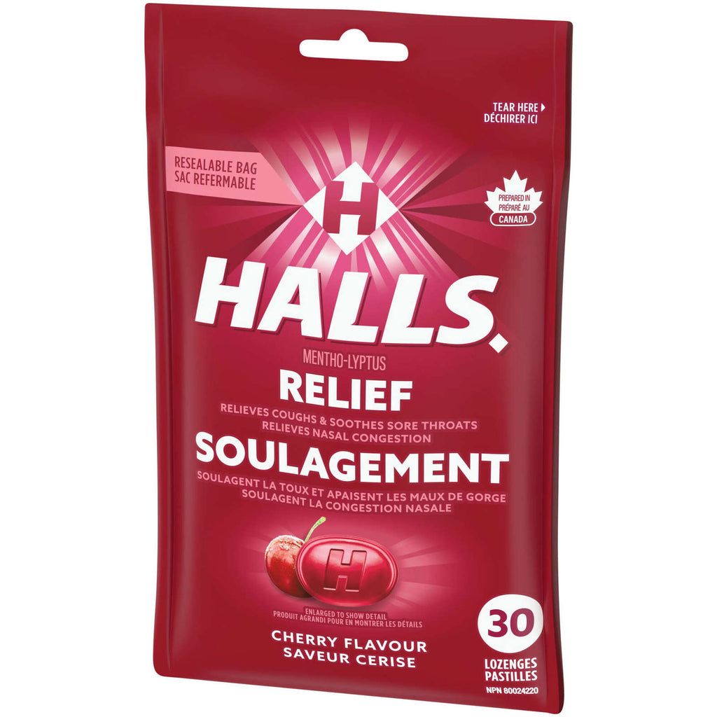 Halls Relief Mentho-Lyptus Cherry Flavour, 30 Cough Drops