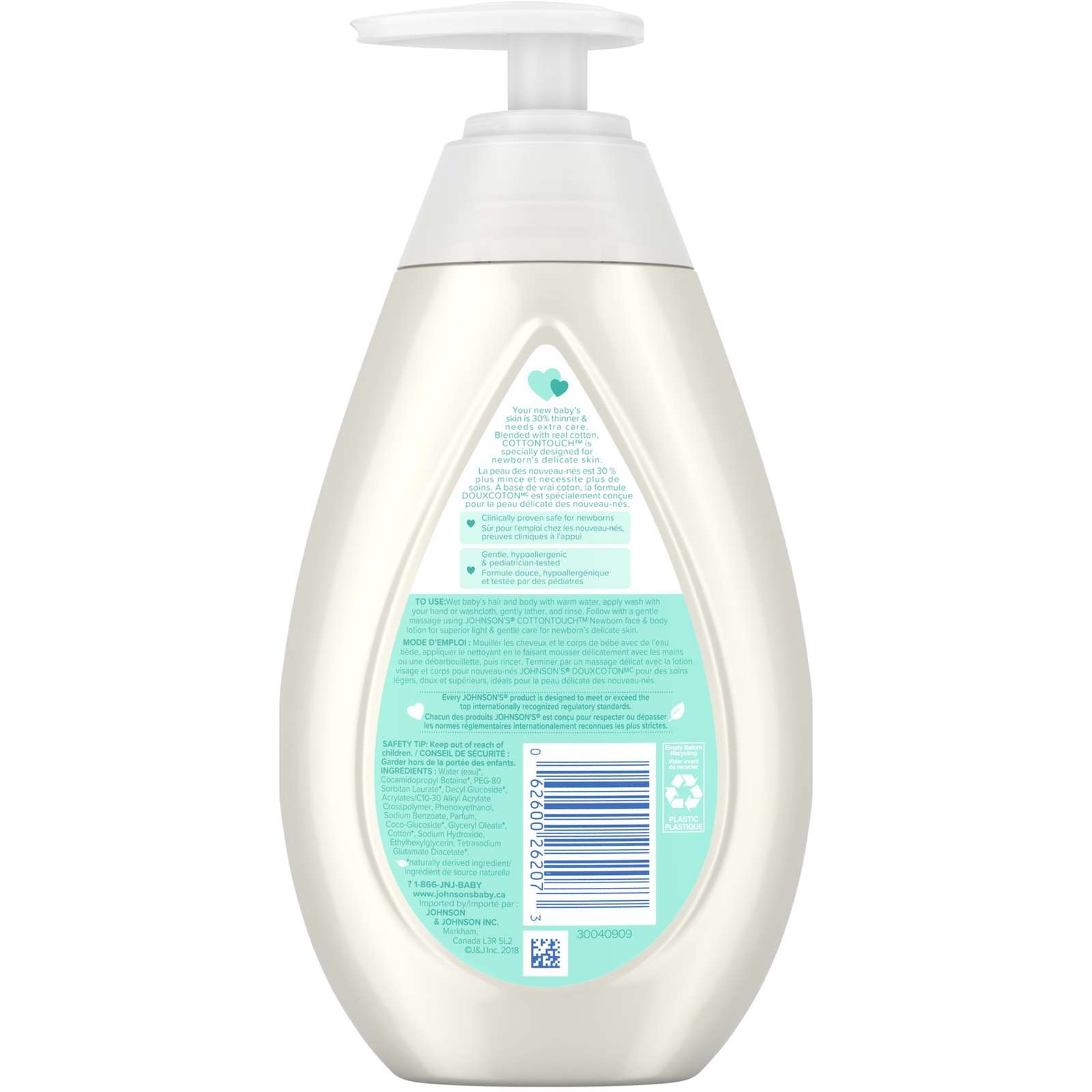 Johnson's Baby Newborn  Bath Wash and Shampoo, CottonTouch Body Wash 400mL