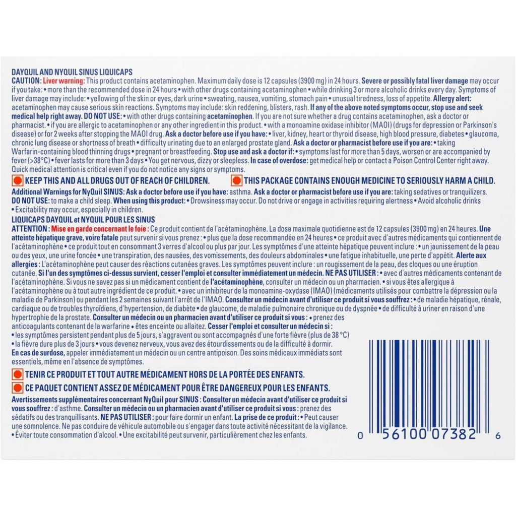 DayQuil Sinus Liquid Capsules + Vicks NyQuil Sinus Liquid Capsules, Total 48 Count