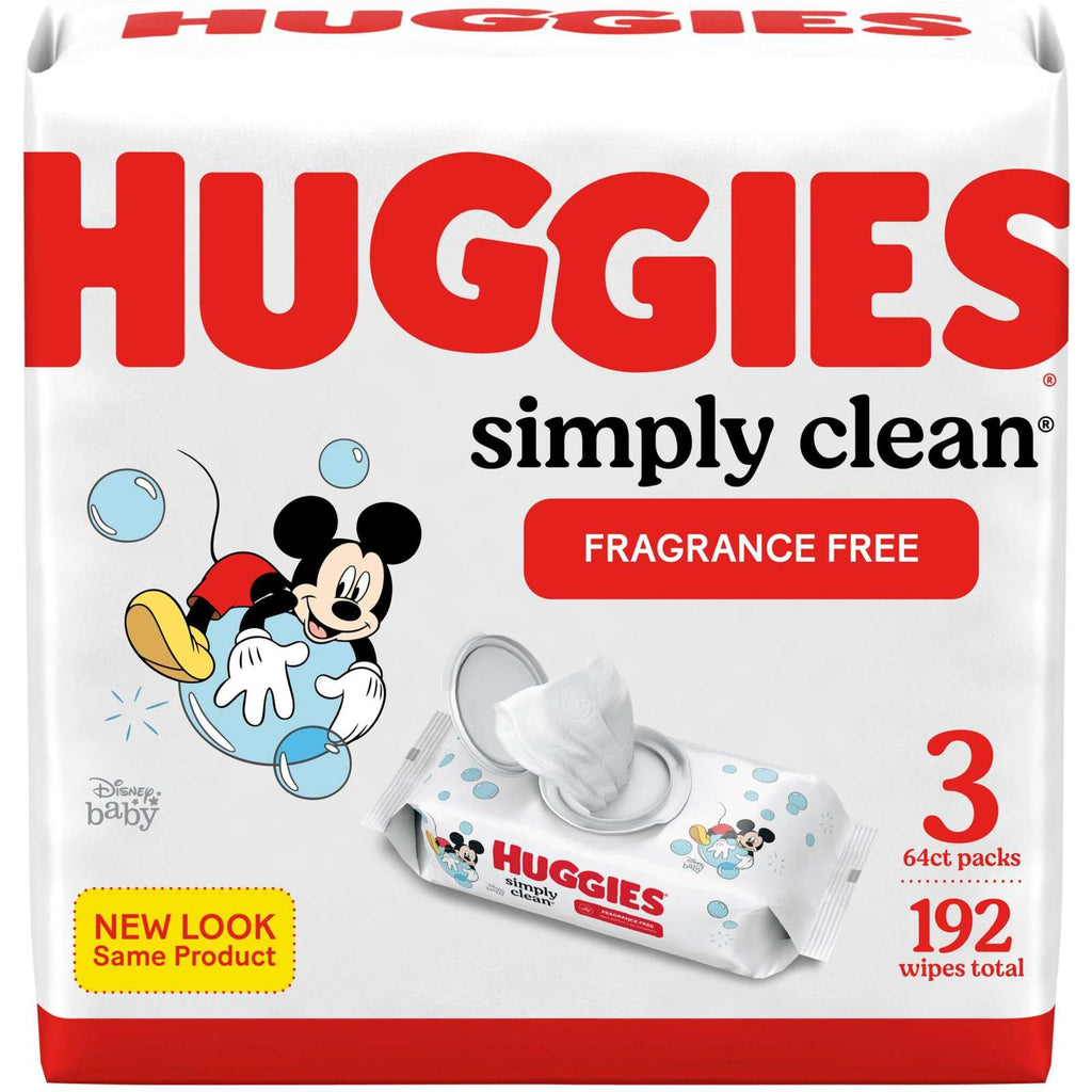 Simply Clean Unscented Baby Wipes, 3 Flip-Top Packs
