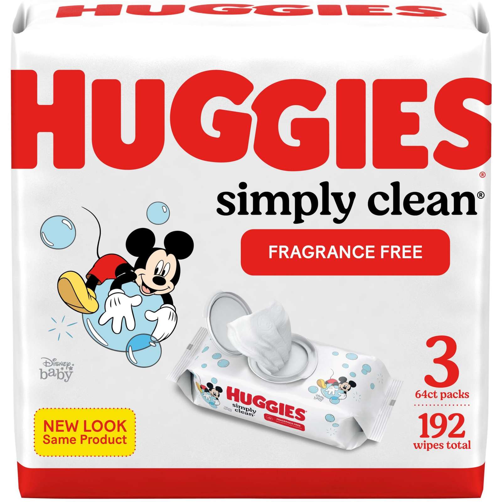 Simply Clean Unscented Baby Wipes, 3 Flip-Top Packs