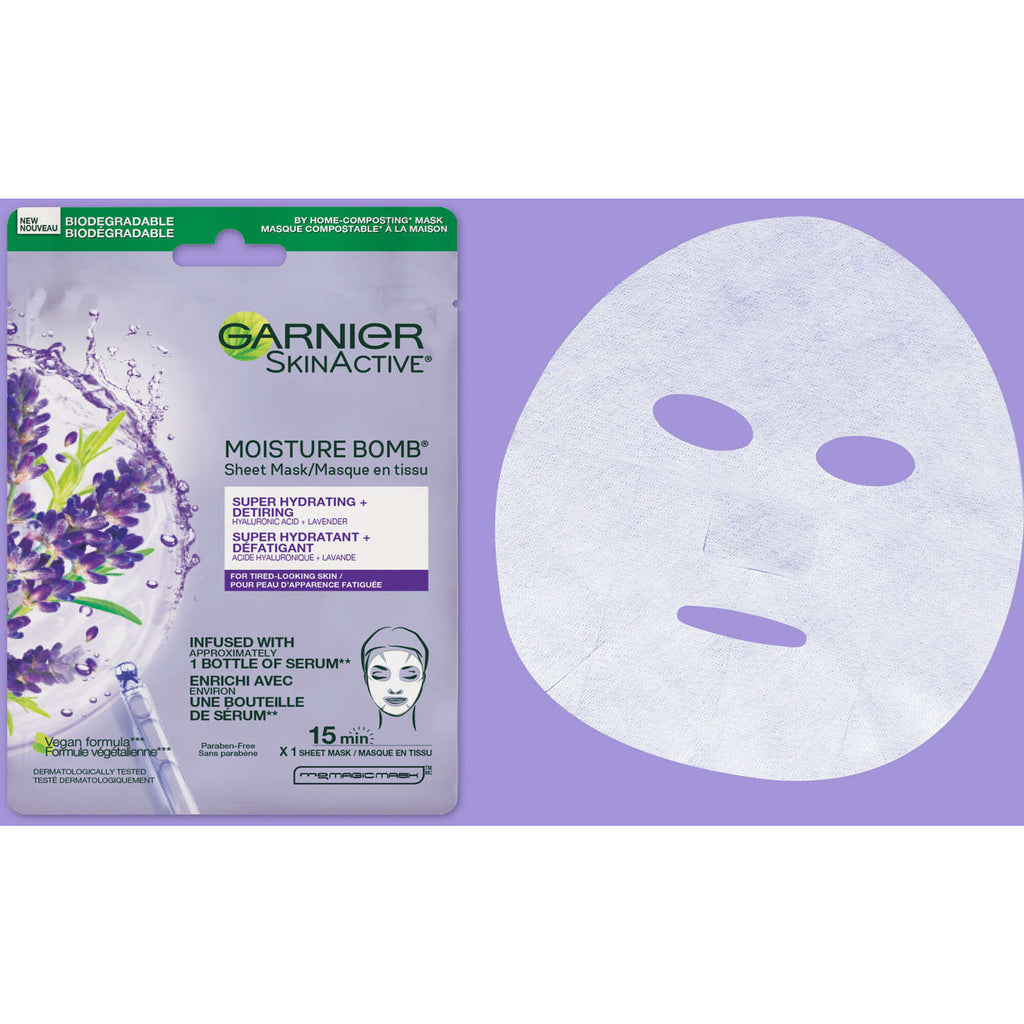 SkinActive Moisture Bomb Super Hydrating + Detiring Sheet Mask with Hyaluronic Acid + Lavender