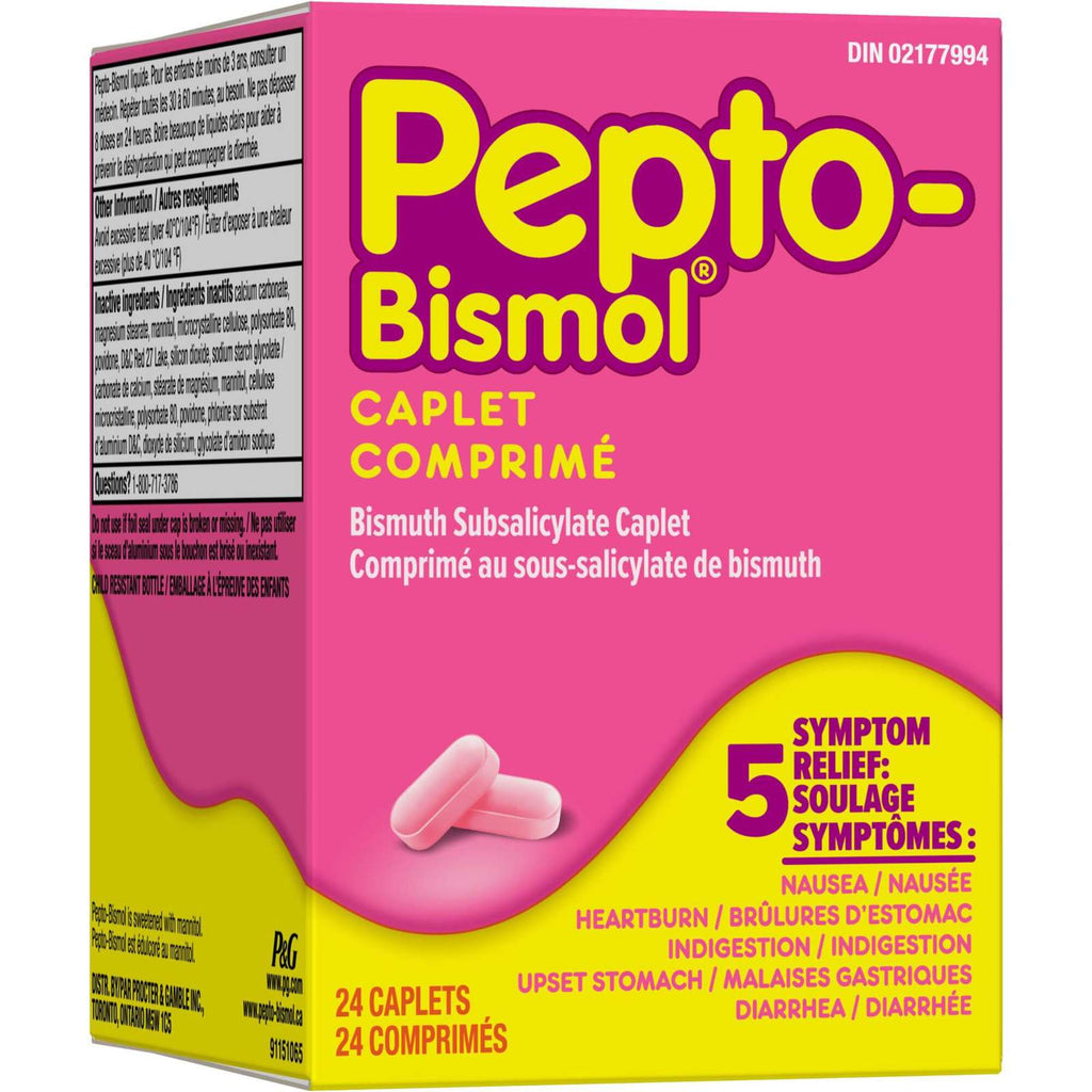 Pepto Bismol Caplets for Nausea, Heartburn, Indigestion, Upset Stomach, and Diarrhea 24 ct