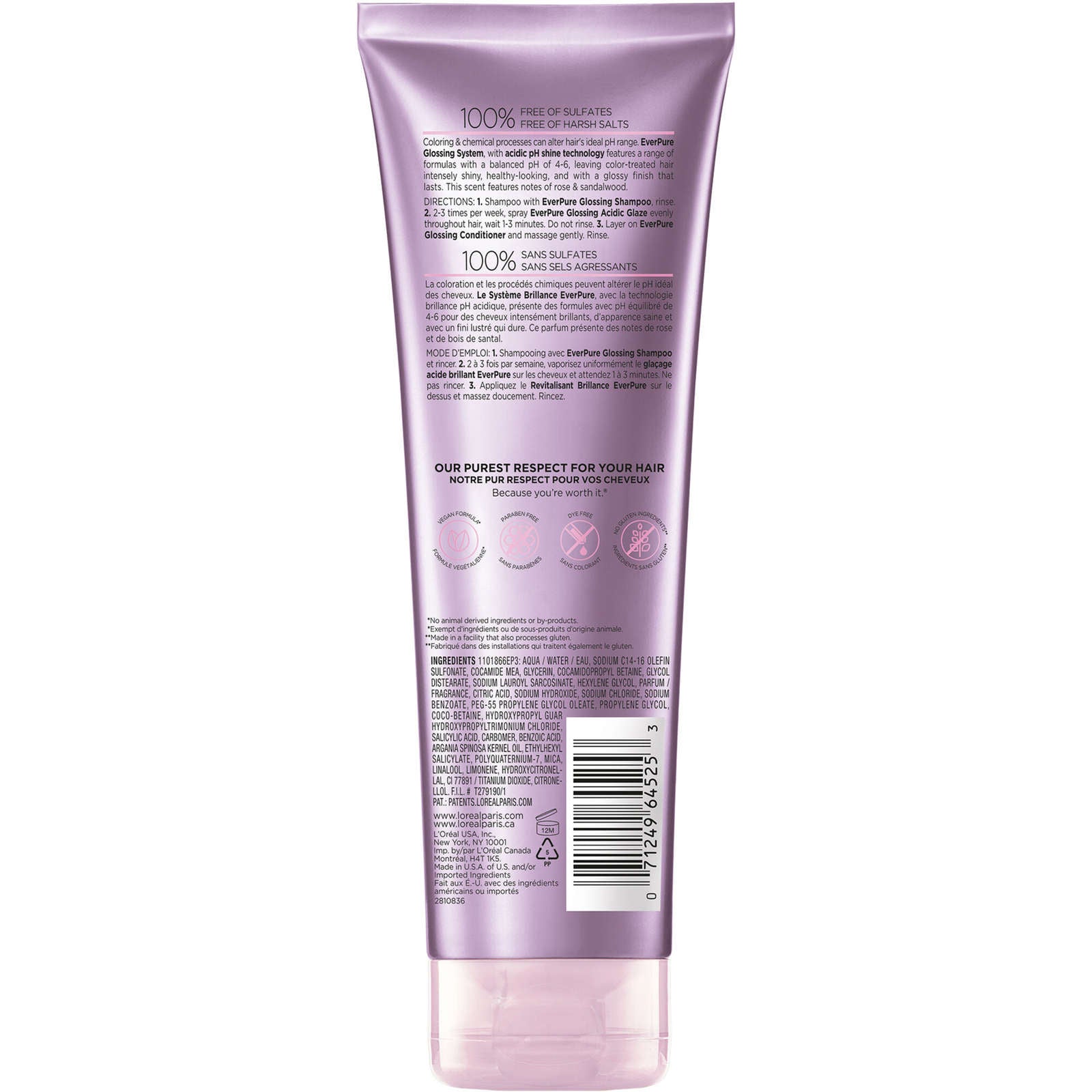 EverPure Glossing Shampoo for Color-treated Hair, Intensifies Shine, pH Balanced, Sulfate-free, Vegan, paraben-free, free of harsh salts, 250ML