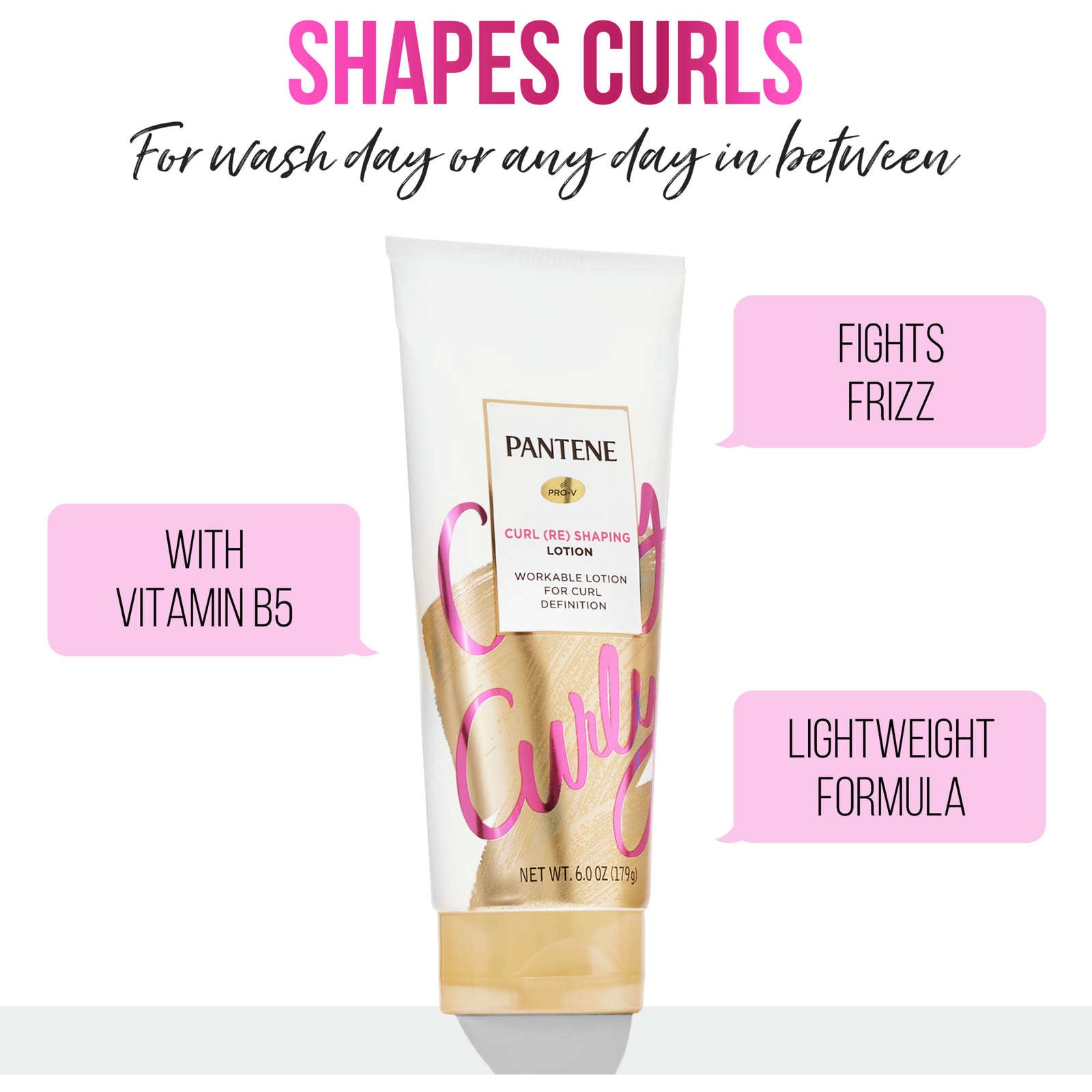 Hair Lotion, Moisturizing, for Curly Hair, Cream Reshapes and Defines Curls with Vitamin B5, Safe for Color Treated Hair, Pro-V