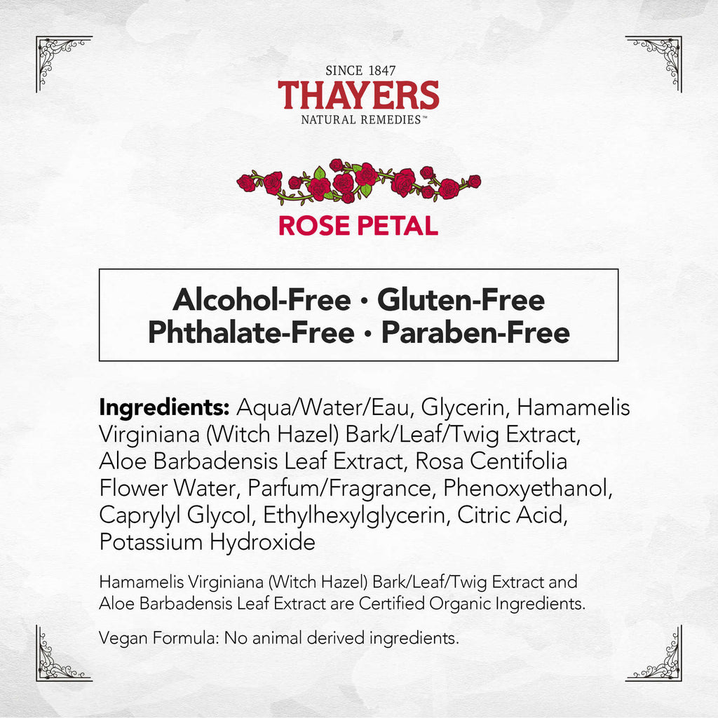 Rose Petal Alcohol-Free Witch Hazel Face Toner with Aloe Vera, Travel Size